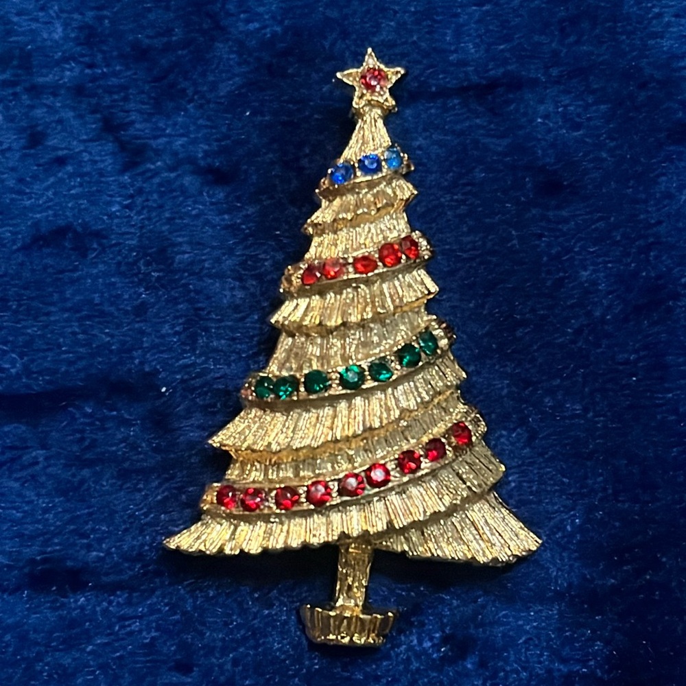 Vintage Christmas Tree Brooch Pin Signed BJ